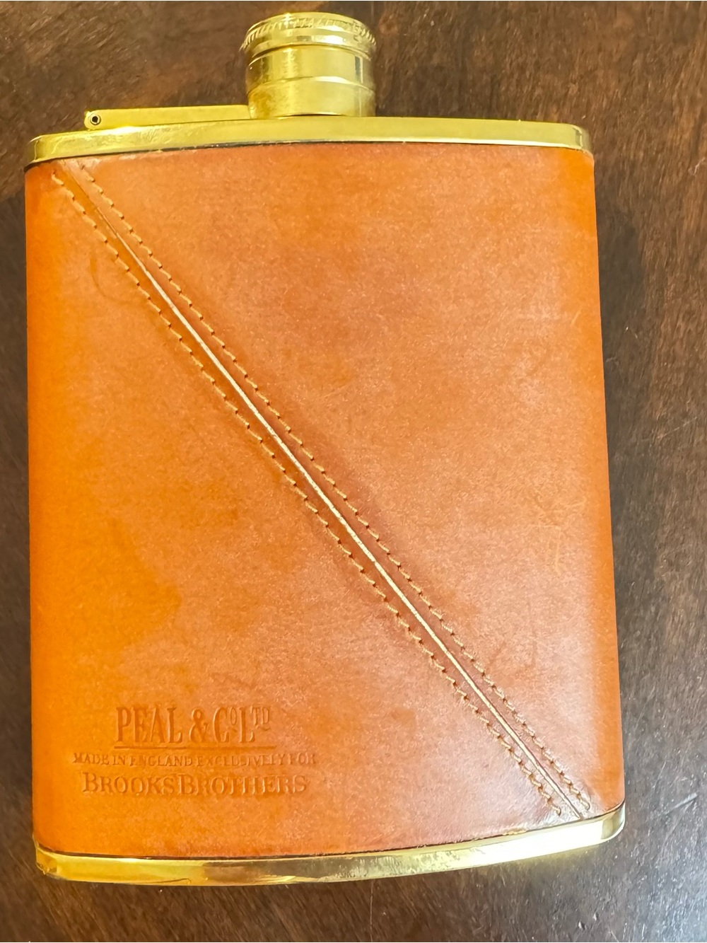 Vintage Peal & Co for Brooks Brothers Leather Wrapped Hip Flask 6oz Made in UK